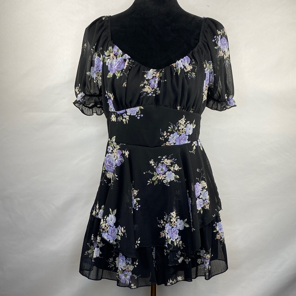 Inspired Hearts Floral Chiffon Tiered Ruffle Empire Waist Romper Mini Dress